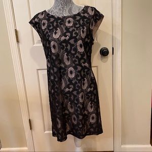 LOFT black lace cap sleeve shift dress